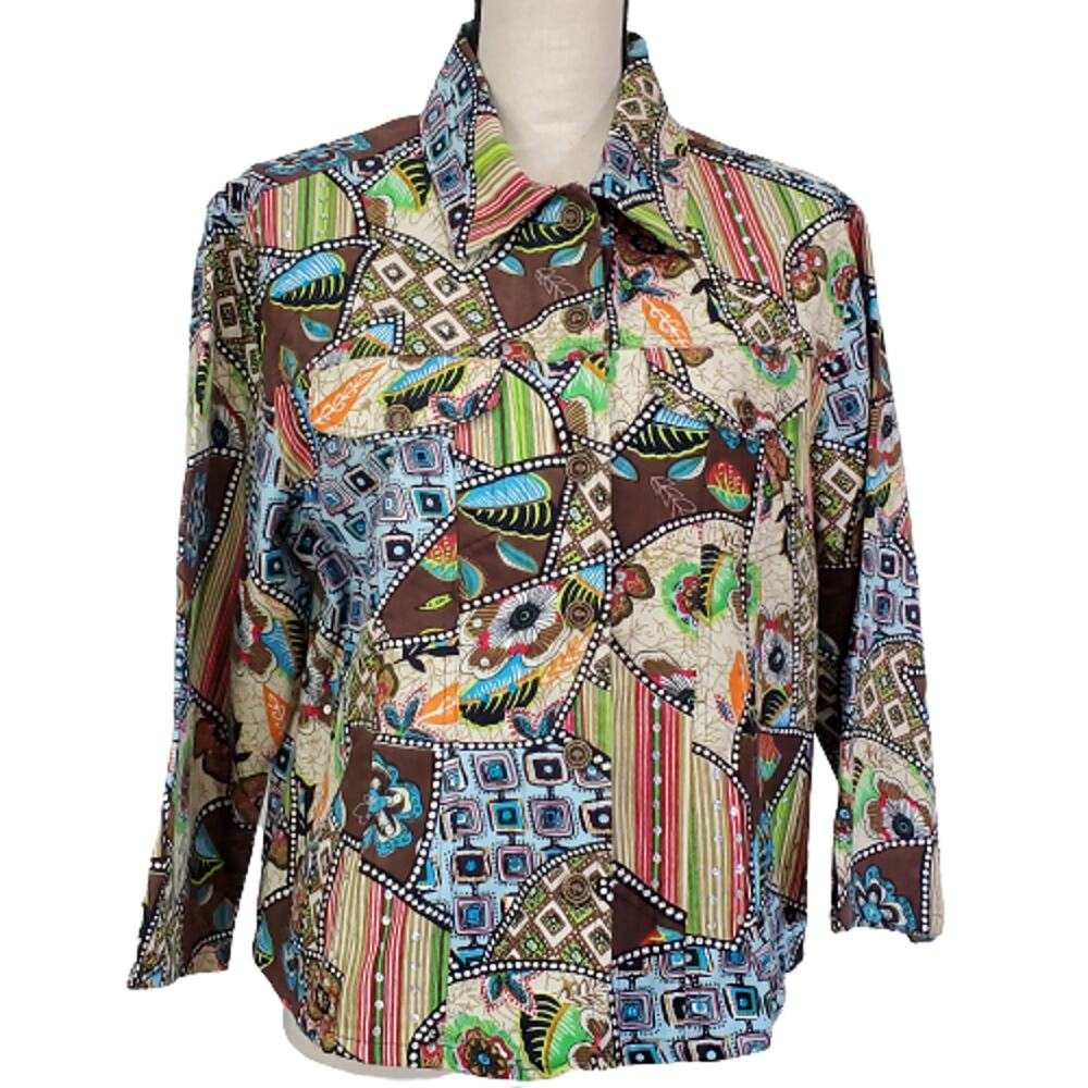 Candy Couture Multicolor Embellished Bohemian Long Sleeve Jacket Large